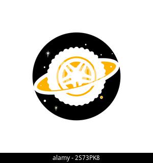 Tire world vector logo template. Vector wheel and planet logo combination. Stock Vector