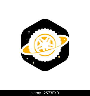 Tire world vector logo template. Vector wheel and planet logo combination. Stock Vector