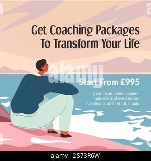 Transform and change your life with help of coaching package. Mindset and creative thinking, mentoring and development of skills. Promotional banner, advertisement poster. Vector in flat style. Get coaching package to transform your life banner Stock Vector