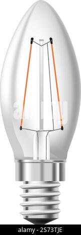 Incandescent light bulb in shape of candle, isolated elongated globe with filaments. Decorative illumination for home or office. Electric appliance for visibility during night. Vector in flat style. Candle light bulb, incandescent illumination type Stock Vector