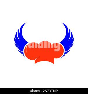 Flying chef vector logo design template. Chef hat with wings icon logo. Stock Vector