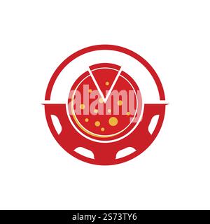 Pizza gear vector logo design. Food and mechanic symbol or icon. Stock Vector