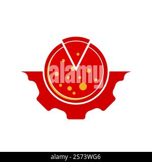Pizza gear vector logo design. Food and mechanic symbol or icon. Stock Vector