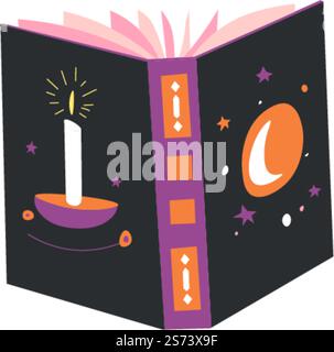 Witchcraft and magic powers, isolated book of spells for witches and wizards. Enchantment and recipes of potions, fable and supernatural prophecy. Alchemy and bewitching. Vector in flat style. Magic book with spells, witchcraft and enchantment Stock Vector