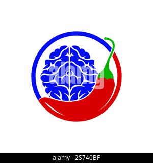 Chili brain vector logo design template. Spicy intelligence logo design concept. Stock Vector