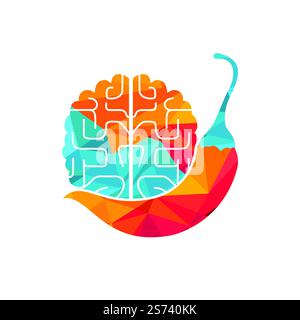 Chili brain vector logo design template. Spicy intelligence logo design concept. Stock Vector