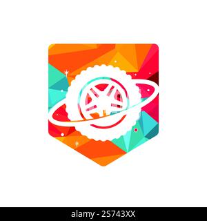 Tire world vector logo template. Vector wheel and planet logo combination. Stock Vector