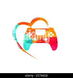 Love games vector logo design template. Vector illustration of a combination of a heart with a game joystick. Stock Vector