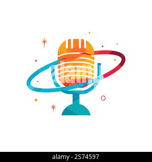 Podcast planet vector logo design. Creative space podcast logo design. Stock Vector