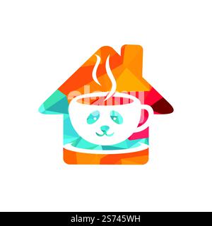 Panda coffee vector logo design template. Coffee shop or restaurant logo concept. Stock Vector