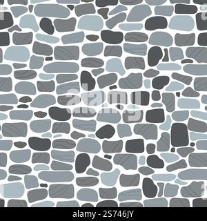 Stone ground seamless pattern. Mosaic pebble flooring, stones pavement texture. Street or wall element, grey leather imitation decent vector background. Illustration of rock stone pattern. Stone ground seamless pattern. Mosaic pebble flooring, stones pavement texture. Street or wall element, grey leather imitation decent vector background Stock Vector