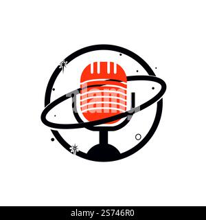 Podcast planet vector logo design. Creative space podcast logo design. Stock Vector