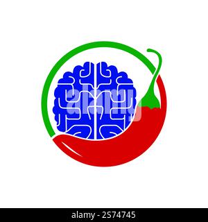 Chili brain vector logo design template. Spicy intelligence logo design concept. Stock Vector