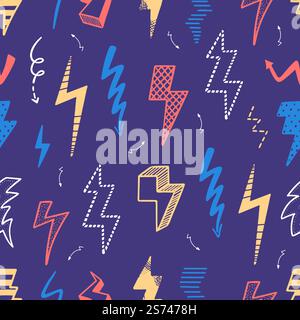 Flash lightning seamless pattern. Girlish doodle thunder print, fast ...