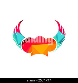 Flying chef vector logo design template. Chef hat with wings icon logo. Stock Vector