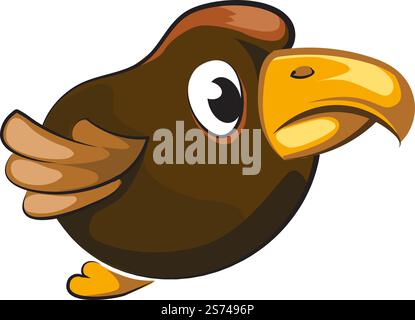Crow flying. Cartoon character with big eyes and beak isolated on white background. Crow flying. Cartoon character with big eyes and beak Stock Vector