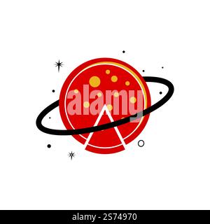 Planet pizza vector logo design template. Space pizza logo concept. Stock Vector