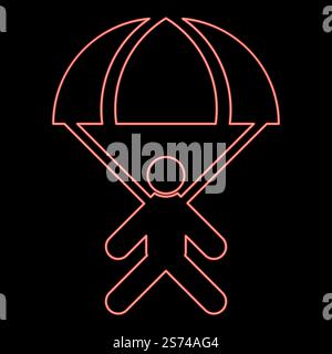 Neon parachute jumper red color vector illustration image flat style light. Neon parachute jumper red color vector illustration image flat style Stock Vector