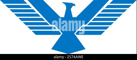 Bird with wings spread. Rising phoenix logo. Blue retro sign isolated on white background. Bird with wings spread. Rising phoenix logo. Blue retro sign Stock Vector