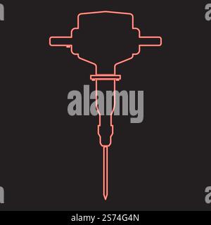 Neon jackhammer red color vector illustration image flat style light. Neon jackhammer red color vector illustration image flat style Stock Vector