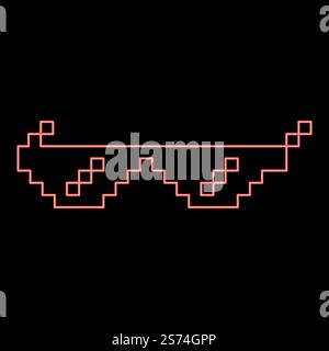 Neon sun glasses pixel red color vector illustration image flat style light. Neon sun glasses pixel red color vector illustration image flat style Stock Vector