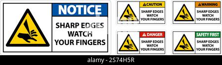 Warning Sharp Edges Watch Your Fingers On White Background Stock Vector