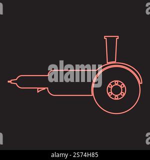 Neon bulgarian electric circular saw angle grinder with discs hand-held red color vector illustration image flat style light. Neon bulgarian electric circular saw angle grinder with discs hand-held red color vector illustration image flat style Stock Vector