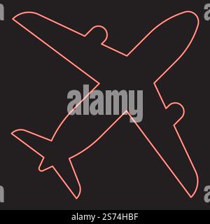 Neon airplane red color vector illustration image flat style light. Neon airplane red color vector illustration image flat style Stock Vector