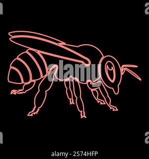 Neon bee red color vector illustration image flat style light. Neon bee red color vector illustration image flat style Stock Vector