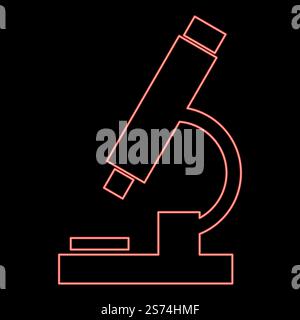 Neon microscope red color vector illustration image flat style light. Neon microscope red color vector illustration image flat style Stock Vector