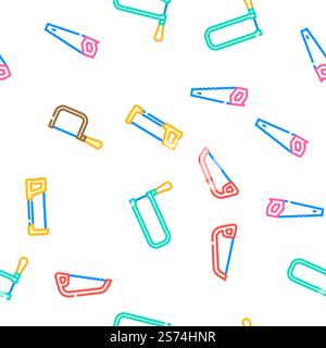 hand saw construction vector seamless pattern thin line illustration. hand saw construction vector seamless pattern Stock Vector