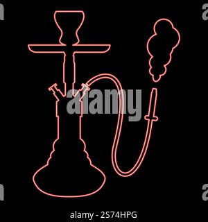 Shish Red Lettering Neon hookah shisha red color vector illustration image flat style light ...
