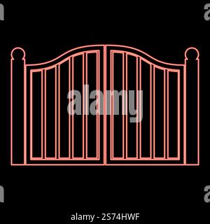 Neon old gate red color vector illustration image flat style light. Neon old gate red color vector illustration image flat style Stock Vector