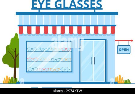 Eye Glasses Store or Optical Shop with Accessories, Optician, Checking Vision and Eyeglasses in Flat Cartoon Hand Drawn Templates Illustration Stock Vector