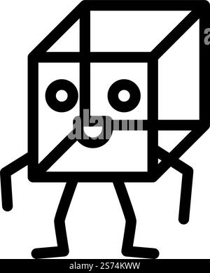 cube geometric shape character line icon vector illustration Stock ...