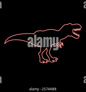 Neon dinosaur tyrannosaurus t rex red color vector illustration image flat style light. Neon dinosaur tyrannosaurus t rex red color vector illustration image flat style Stock Vector