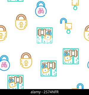 padlock lock safe password vector seamless pattern thin line illustration. padlock lock safe password vector seamless pattern Stock Vector