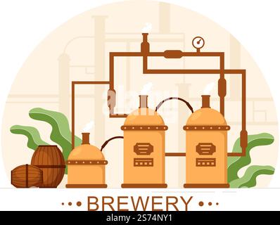 Brewery Production Process with Beer Tank and Bottle Full of Alcohol Drink for Fermentation in Flat Cartoon Hand Drawn Templates Illustration Stock Vector