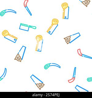 hand saw construction vector seamless pattern thin line illustration. hand saw construction vector seamless pattern Stock Vector
