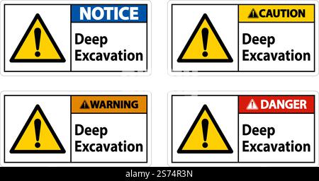 Deep Excavation Danger Sign On White Background Stock Vector