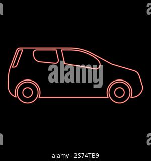 Neon mini car compact shape for travel racing icon black color vector illustration flat style simple imagein circle round red color vector illustration image flat style light. Neon mini car compact shape for travel racing icon black color illustration in circle round red color vector illustration image flat style Stock Vector