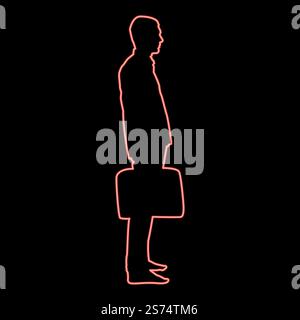 Neon businessman with briefcase standing man with a business bag in his hand silhouesse icon black color vector illustration flat style simple imagein circle round red color vector illustration image flat style light. Neon businessman with briefcase standing man with a business bag in his hand silhouesse icon black color illustration in circle round red color vector illustration image flat style Stock Vector