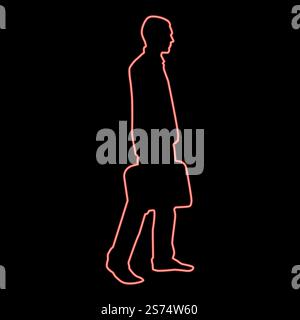 Neon businessman with briefcase step forward man with a business bag in his hand silhouesse icon black color vector illustration flat style simple imagein circle round red color vector illustration image flat style light. Neon businessman with briefcase step forward man with a business bag in his hand silhouesse icon black color illustration in circle round red color vector illustration image flat style Stock Vector