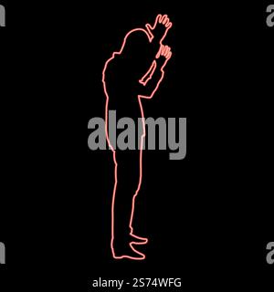 Neon concept of failure what is it for me problem man raised hands silhouette icon black color vector illustration flat style simple imagein circle round red color vector illustration image flat style light. Neon concept of failure what is it for me problem man raised hands silhouette icon black color illustration in circle round red color vector illustration image flat style Stock Vector