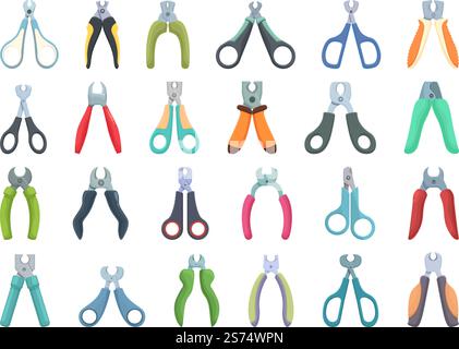 Claw cutter icons set cartoon vector. Pet animal. Care tool. Claw cutter icons set cartoon vector. Pet animal Stock Vector