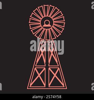 Neon wind turbine windmill classic american red color vector illustration image flat style light. Neon wind turbine windmill classic american red color vector illustration image flat style Stock Vector