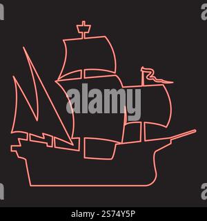 Neon medieval ship red color vector illustration image flat style light. Neon medieval ship red color vector illustration image flat style Stock Vector