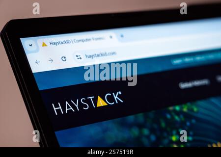 New York, USA - January 17, 2025: Haystack website displayed on laptop screen showcasing data analytics platform and enterprise solutions Stock Photo