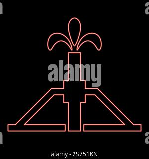 Neon oil well Derrick rig for oil in out red color vector illustration image flat style light. Neon oil well Derrick rig for oil in out red color vector illustration image flat style Stock Vector