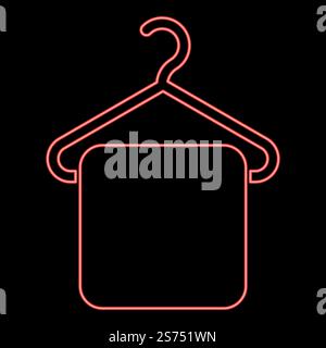 Neon towel on hanger Hanger towel Clothes hanger with hanging towel red color vector illustration image flat style light. Neon towel on hanger Hanger towel Clothes hanger with hanging towel red color vector illustration image flat style Stock Vector